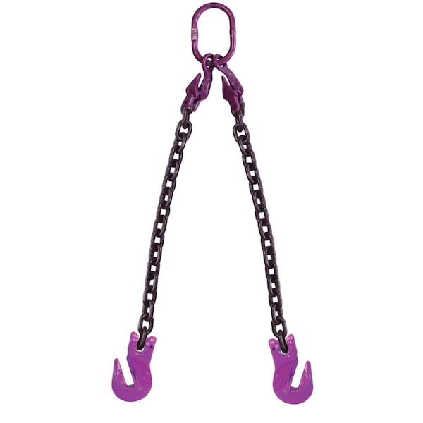 1/2" x 10' - Adjustable 2 Leg Chain Sling w/ Grab Hooks - Grade 100